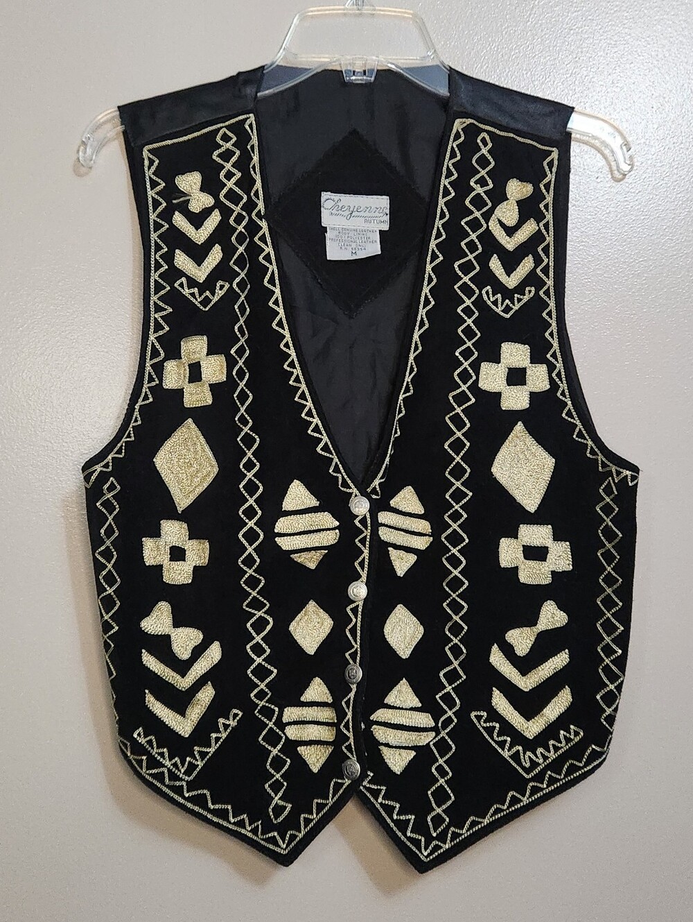 Vintage Cheyenne Autumn Black Leather Embroidered Vest Size Medium